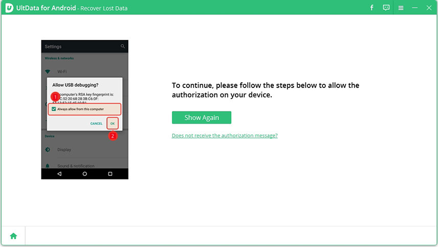 ultdata for android prompts to click show again