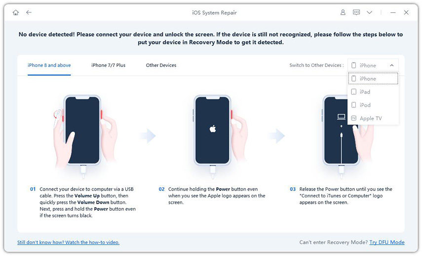 通过重启将iPhone设置为恢复模式