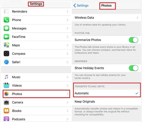 iPhone photos automatic settings
